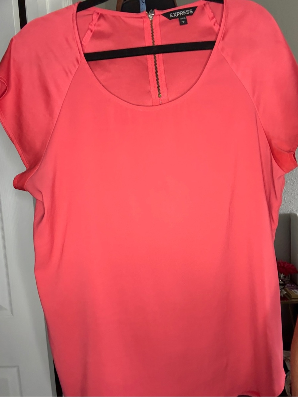 Express Coral Pink Short Sleeve Blouse with Back Zip